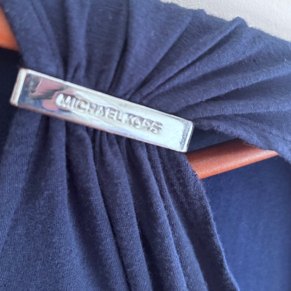 Michael Kors One Shoulder Ruched Top Navy Blue Silver Logo Accent Size: Small - Picture 2 of 4